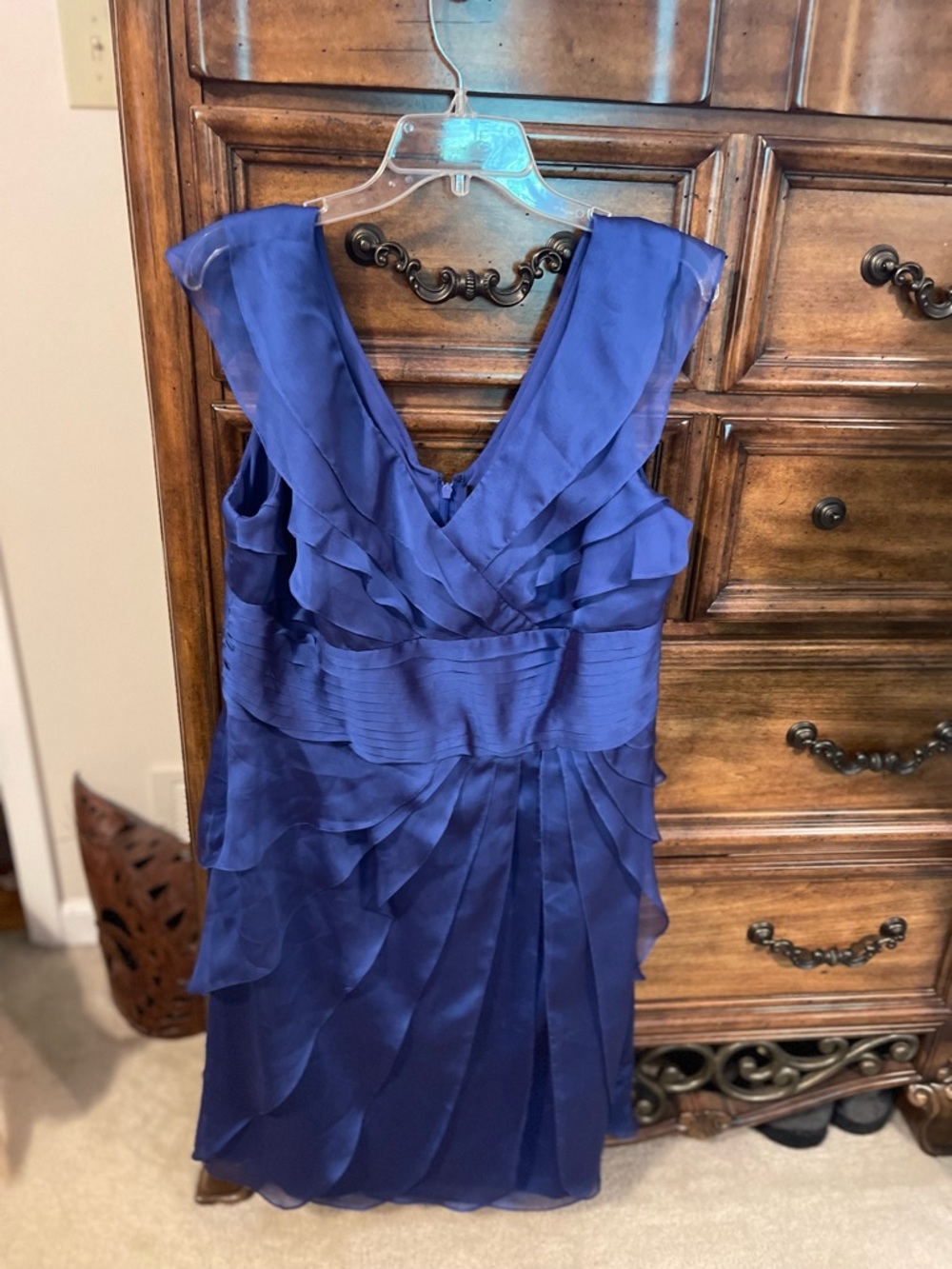 Adrianna Papell Royal Blue Layered V-Neck Midi Dress